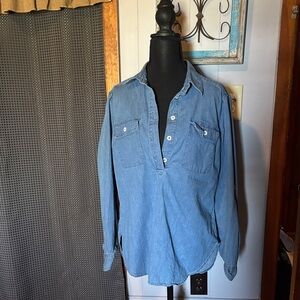 Light Blue Denim Button-Front Women's Shirt